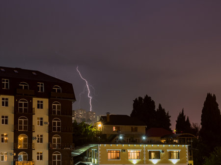 Beautiful lightning over the city of Sochi. Russia 08.22.2019の写真素材