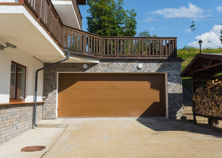 Brown garage lift gate Rosa Khutor. Krasnaya Polyanaの写真素材