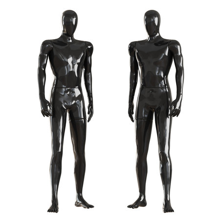 Two black faceless mannequin guys stand frontally. Isolated on white background. 3D renderingの写真素材