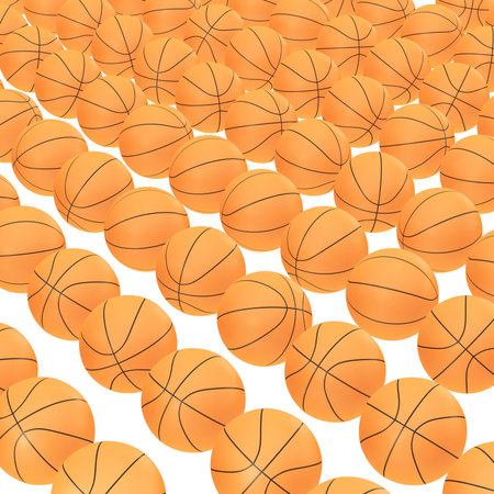 Pattern of orange basketballs on isolated white background. 3D renderingの写真素材