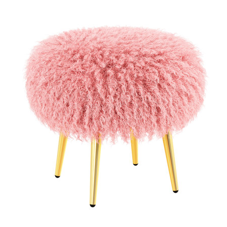 Pink fluffy stool made of sheepskin wool on hooves on isolated background. 3D renderingの写真素材