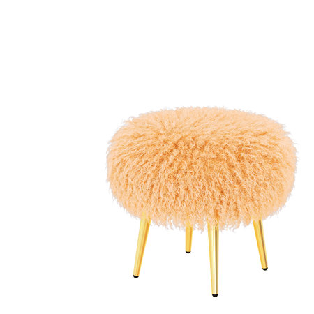Yellow fluffy stool made of sheepskin wool on hooves on isolated background. 3D renderingの写真素材