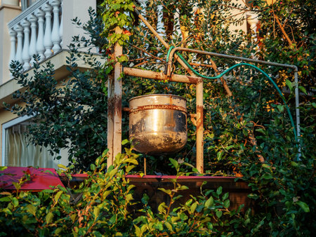 Metal vessel for water to water gardenの写真素材