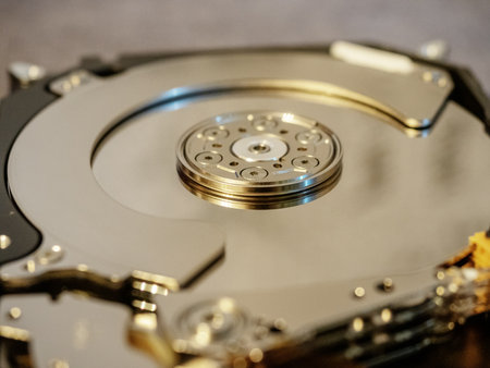 Hard drive for repair close frame on gray background