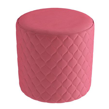 Pink round soft pouf with a relief rombus pattern on a white background. 3d renderingの写真素材