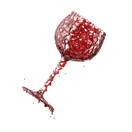 Glass transparent goblet in a red liquid viscous substance on a white background. 3D renderingの写真素材