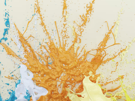 Volumetric multi-colored spray of paints on a light background. 3D renderingの写真素材
