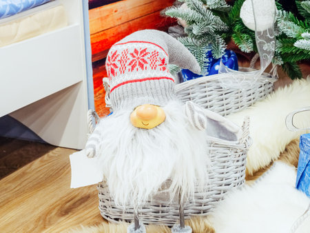 Little elf in a gray cap and with a fluffy beardの写真素材