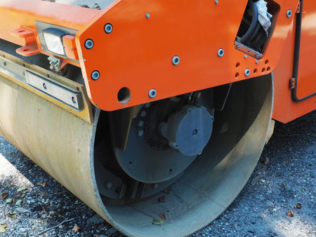 Fragment of an orange rink on an unpalatted road. Parking brake rink