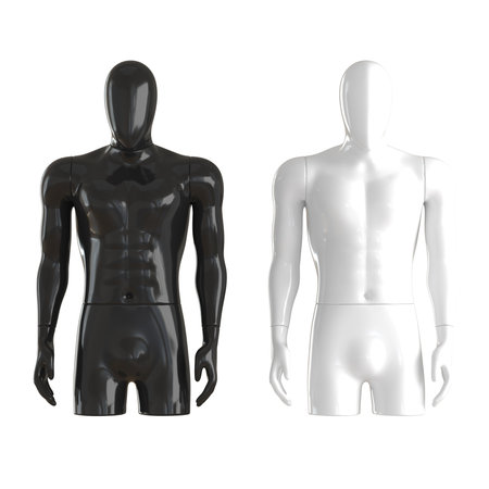 Two male mannequins black and white in a relaxed pose not in full growth on an isolated background. Front view. 3d renderingの写真素材