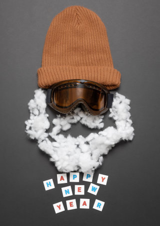 New Years greeting layout Composition. Card. Congratulations to the snowboarder and skier.