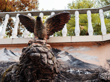 Russia, Sochi 03.10.2019. Art painting on the wall of animals, mountains and plants.のeditorial素材
