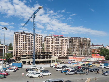 Russia, Sochi 12.05. 2019. Three houses under construction. Donskaya streetのeditorial素材