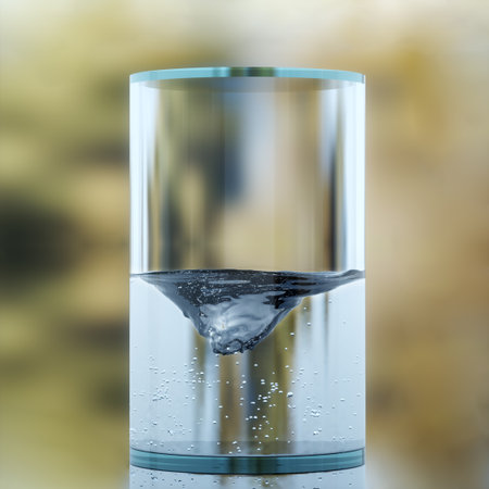 A water vortex with small bubbles spins in a transparent cylinder. Water energy.の写真素材