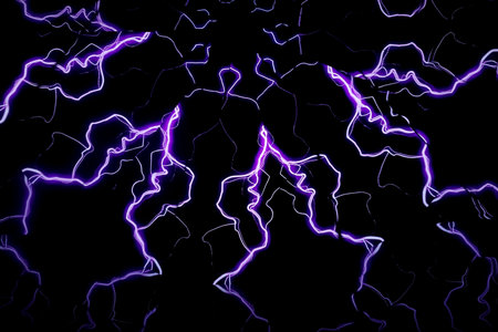 Glowing laser waves draw a pattern on a dark background. Neon kaleidoscope. Blurred image