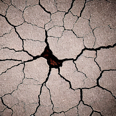 Cracked earth due to earthquake. Top view. AI generated image. Not based on any actual sceneの素材