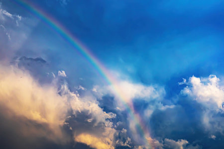 Rainbow cloud sky contrasting. Contrasting picture. Blurry image.の写真素材