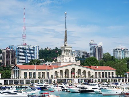 Russia, Sochi 12.06.2022. Marine Station Sochi. Shooting from a boatのeditorial素材