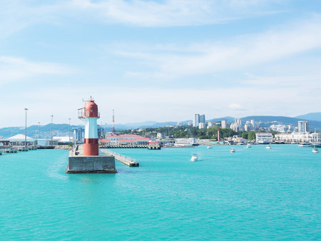 Marine lighthouse in clear weather. Turquoise seaの写真素材