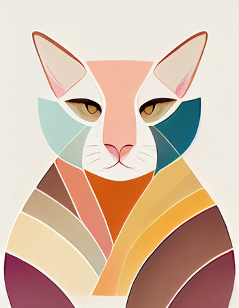 Abstract cat portrait in pastel colors. Digital illustration based on render by neural networkの写真素材