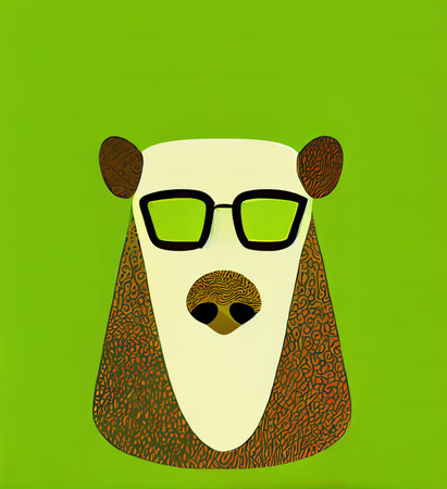 Patterned bear head with glasses flat illustration. Digital illustration based on render by neural networkの写真素材