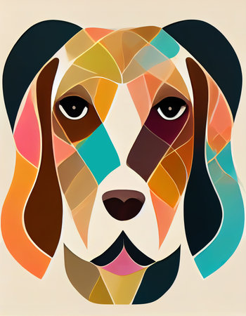 Illustrated stylized portrait of a dog. Digital illustration based on render by neural networkの写真素材