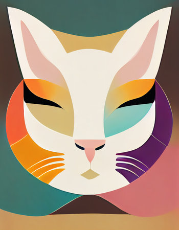 Abstract gradient cat head flat illustration. Digital illustration based on render by neural networkの写真素材