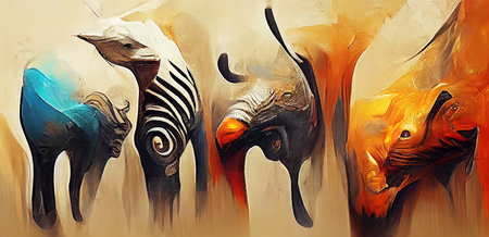 Surreal figures of an african animals. Associative paintin .gImitation painting illustration. Digital illustration based on render by neural networkの写真素材