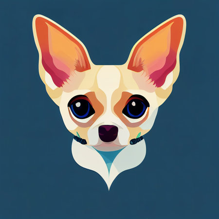 Cute muzzle chihuahua sticker. Chihuahua head. Portrait of a miniature dog. Front view. Flat illustration. Digital illustration.の写真素材