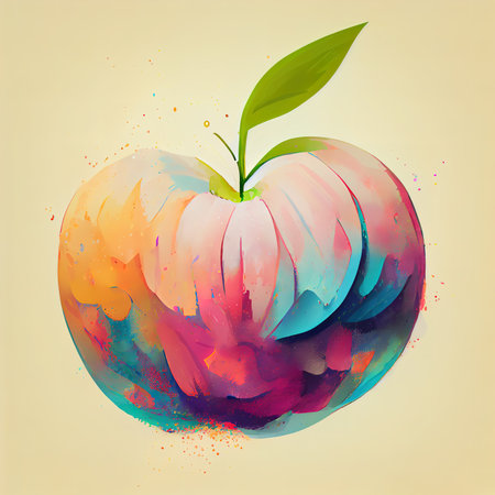 Bright apple in neon colors. Stylized bright apple. Digital illustration.の写真素材