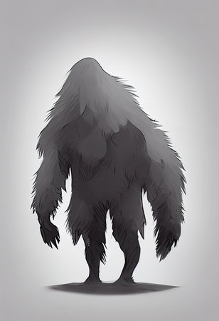 Stylized gray bigfoot. Yeti. Gradient background. Flat illustration. Digital illustrationの写真素材