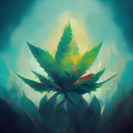 Cannabis weed on artistic background. Digital illustrationの写真素材