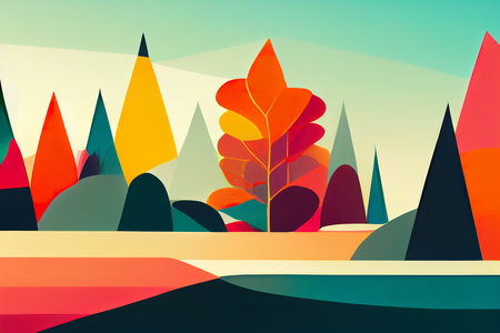 Abstract forest landscape. The style is modern. Flat illustration.の写真素材