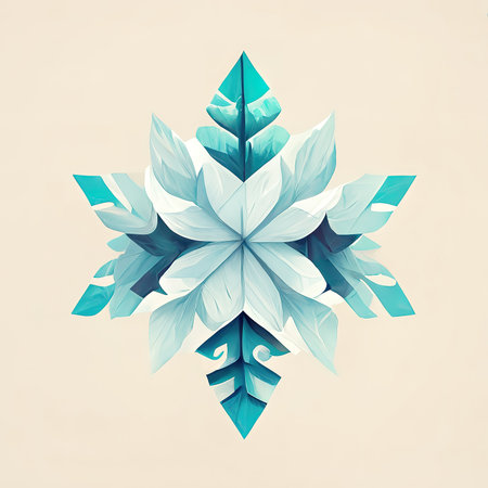 One stylized snowflake illustration.Stylized snowflake is drawn on an isolated background. Artistically drawn snowflake on a light background. Digital illustration.の写真素材