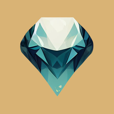 Blue gem icon. Stylized faceted diamond flat illustration. Blue diamond icon on a beige background. Digital illustration.の写真素材