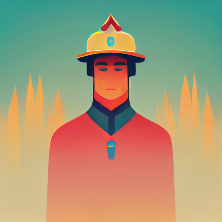Abstract portrait of a firefighter. Fireman color flat illustration. Digital illustration.の写真素材