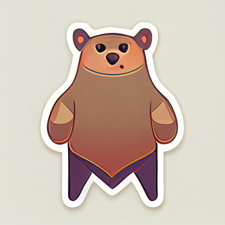 Stylized teddy bear sticker. Cartoon funny brown bear. Digital illustration.の写真素材