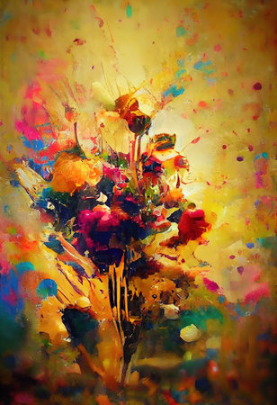 Abstract colorful painting bouquet of flowers brush strokes impressionism. Abstract colorful oil picturesque painting. Digital illustration.の写真素材