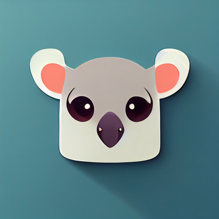 Koala head sticker. Cute gray koala portrait. Koala muzzle flat illustration. Digital illustration.の写真素材