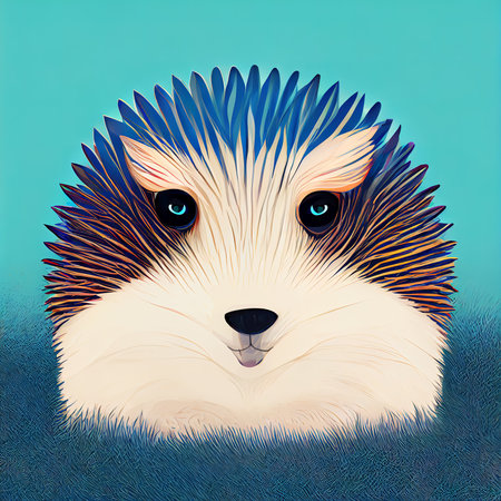 The muzzle of a cute hedgehog. Hedgehog in the grass cartoon illustration. Digital illustration.の写真素材