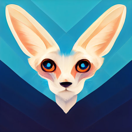 Fennec muzzle. Abstract fennec portrait. Fennec head icon. Digital illustration.の写真素材