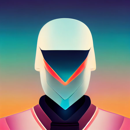 Cartoon robot portrait flat illustration. Creature from an extraterrestrial civilization. Digital illustration.の写真素材