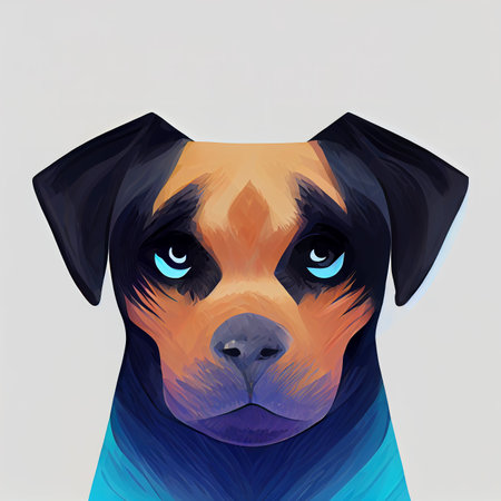 Portrait of a Rottweiler puppy. Cute puppy digital print. Cute dog face. Digital illustration.の写真素材