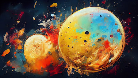 Planets abstract impressionism painting. Oil painting imitation. Solar system planets banner....