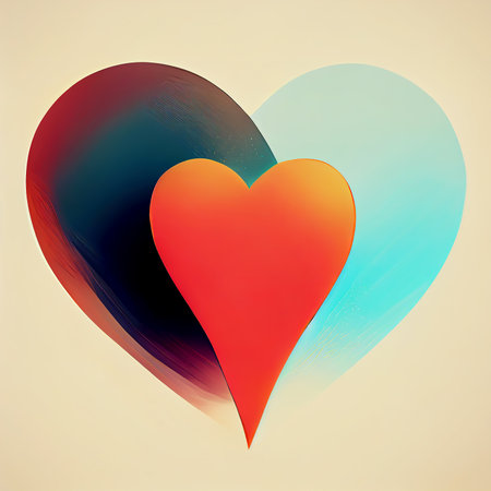 Two hearts on a beige background. Valentines Day. Digital illustration.の写真素材