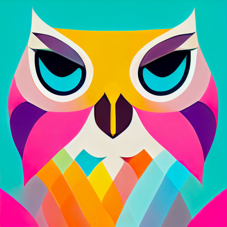 Portrait of a multicolored owl. colorful flat drawing. Digital illustration.の写真素材