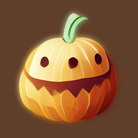 Festive pumpkin with three eyes for halloween holiday. Digital illustration.の写真素材