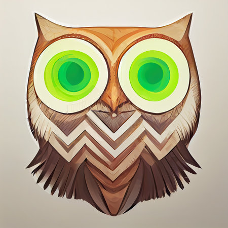 Portrait owl green eyes. Colorful flat drawing. Digital illustration.の写真素材