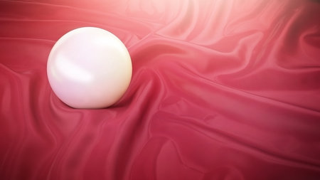 Pearl on silk. White pearl on red silk. 3d rendering.の写真素材