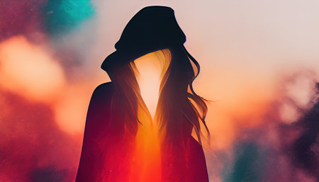 Silhouette of a woman with template on a multicolor background. AI-generatedの写真素材